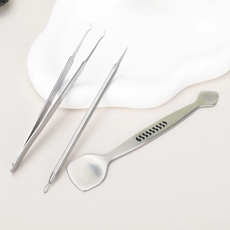 Set di strumenti per la rimozione di punti neri in acciaio inossidabile Estrattore di acne Brufolo Popper Pinzette per comedoni Kit per il trattamento della cura della pelle del viso