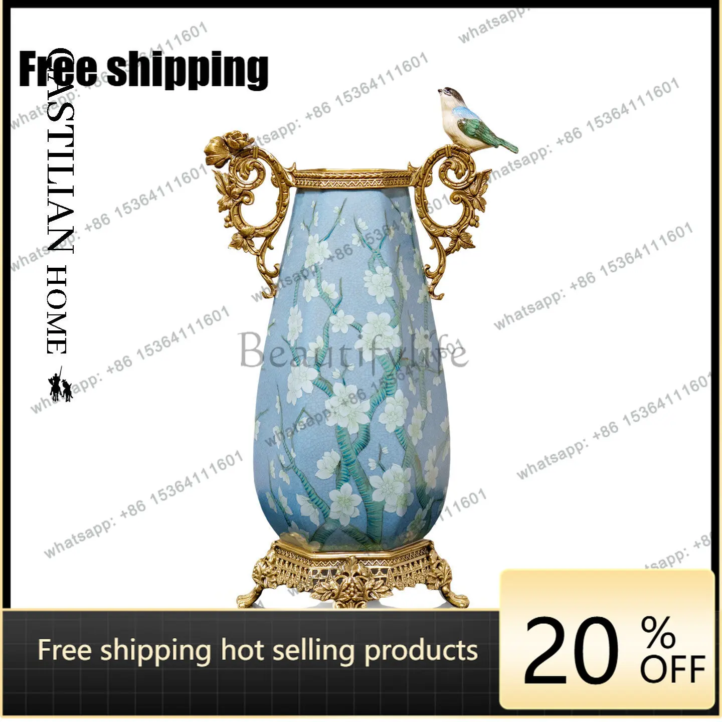 HOT French ceramic vase ornament light luxury high sense Song aesthetics entrance wine cabinet decoration C5841