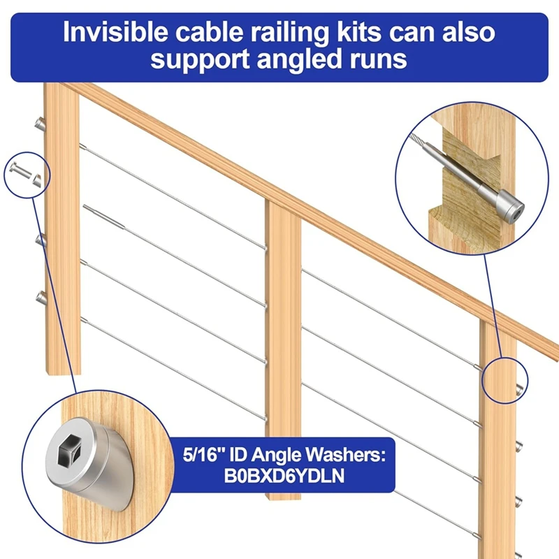 50 Pack Invisible Cable Railing Kit, T316 Stainless Steel 1/8In Invisible Receiver And Swage Stud End For Cable Railing