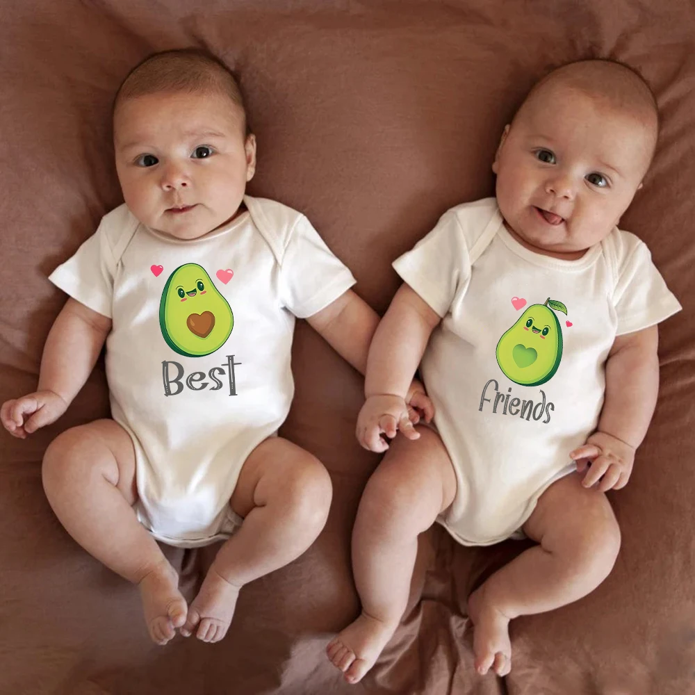 Best Friends Avocado Cartoon Twin Baby Boys Girls Clothes Cute Romper Fashion Harajuku Cotton Newborn Onesies Ropa De Bebe