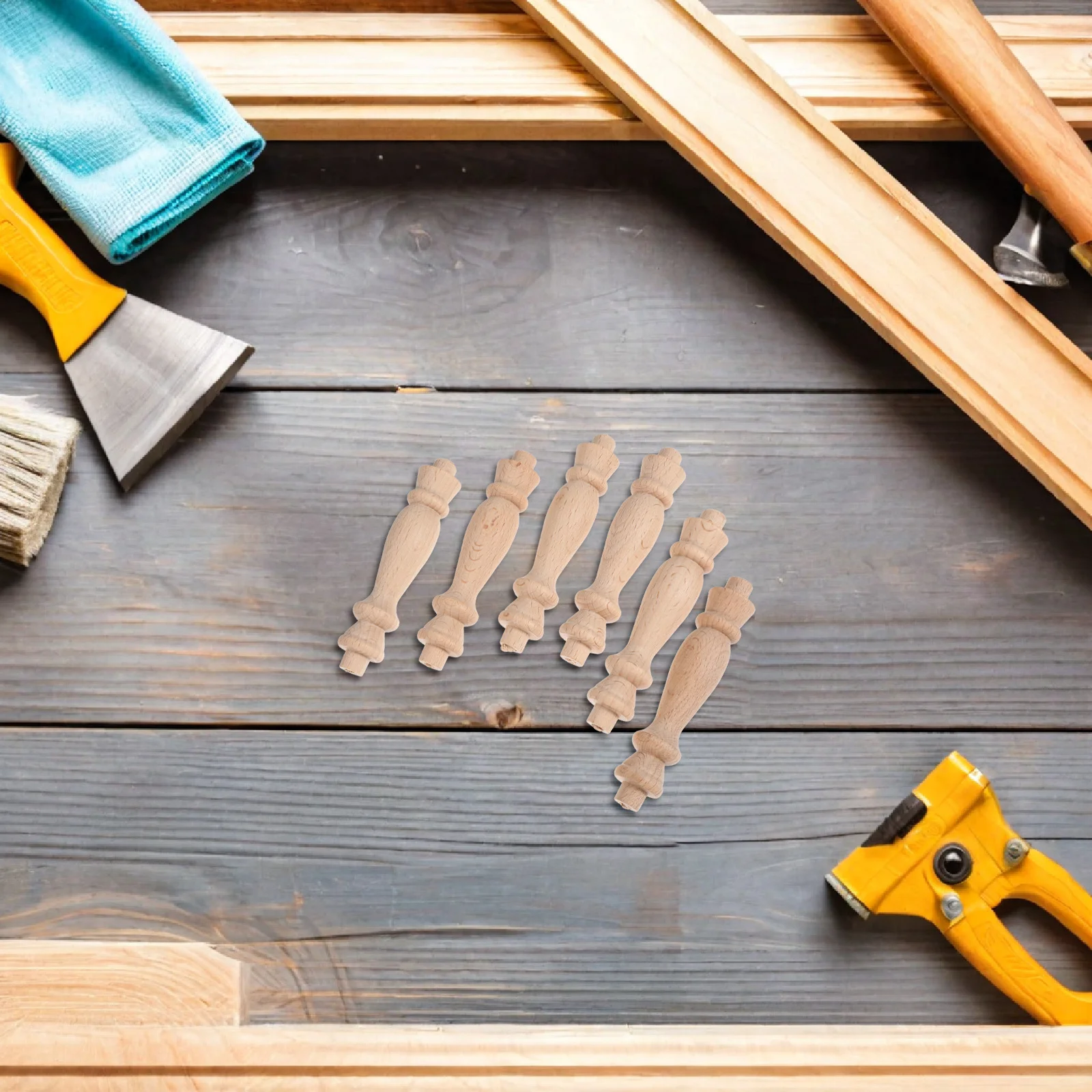 

6pcs Solid Wood Baluster Spindles Unfinished Mini Roman Pillars For Diy Craft Indoor Home Decoration Column Rail Staircase