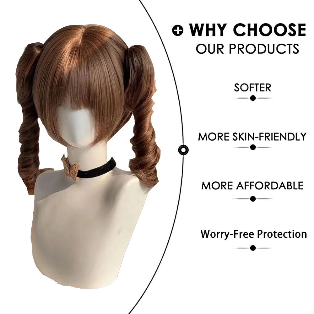 تجعيدات رومانية، شعر صناعي، ذيل حصان قابل للفصل بشكل طبيعي، مناسب للحفلات اليومية النسائية، لعب الأدوار الأنيمي، شعر مستعار لوليتا