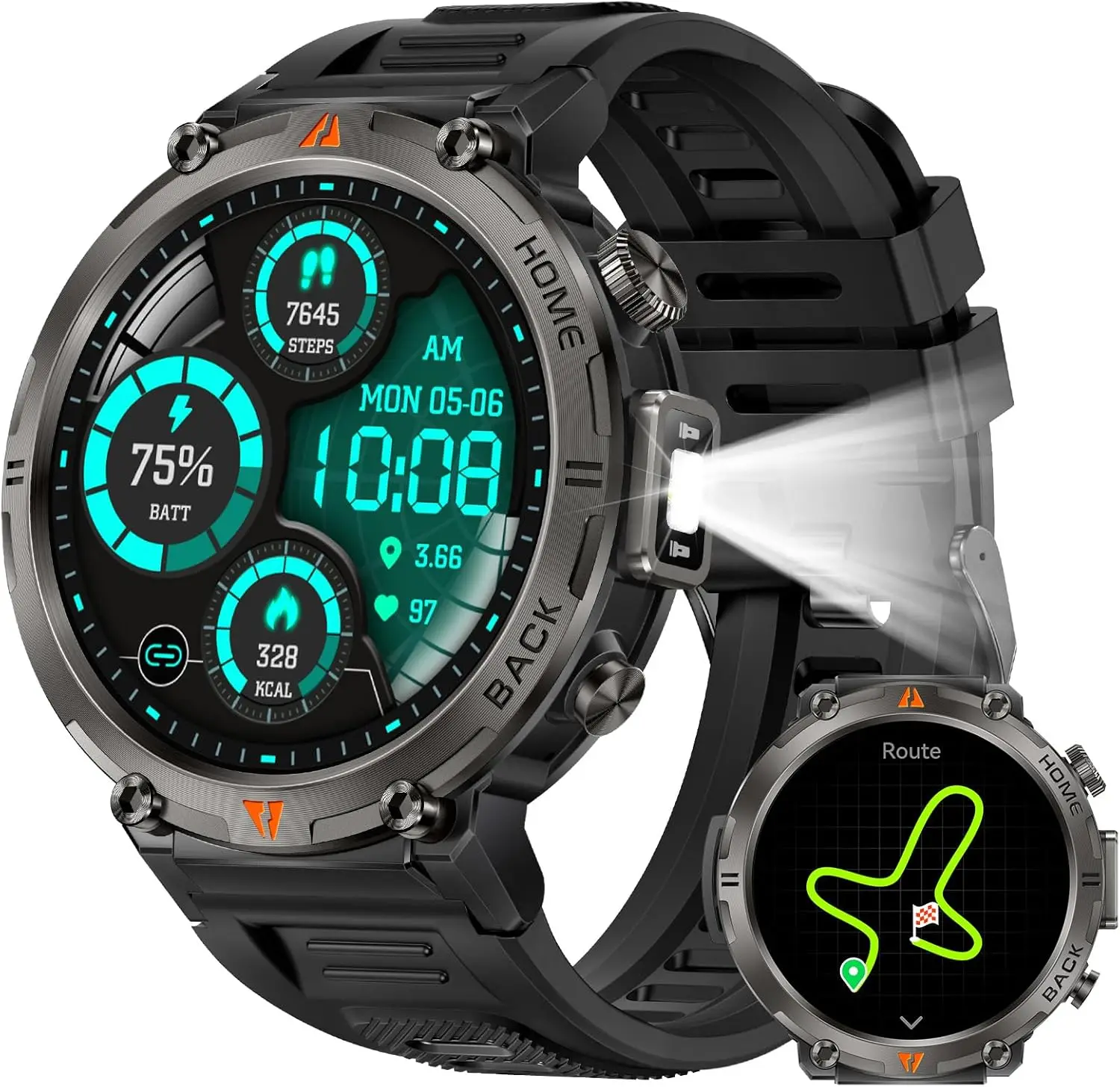 

Military Smart Watch for Men with GPS, LED Flashlight, Waterproof, Fitness Tracker for iOS Android