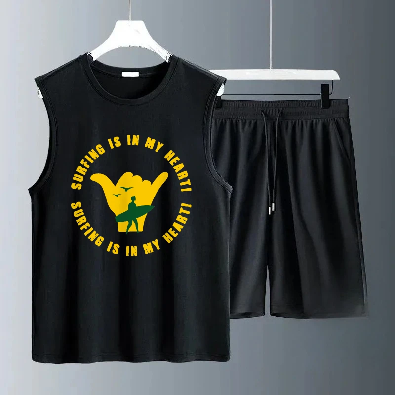 2025 الصيف ارتداء اليومي الرجال الأصفر فنجر 6 يطبع مجموعات أكمام عادية مريحة خفيفة الوزن الزي للرجال البدلة رياضية