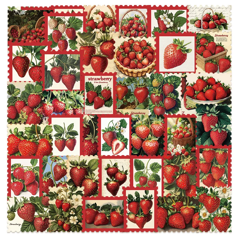50Pcs Strawberry Stamp Stickers Decals For Phone Laptop Letter Refrigerator DIY Aesthetic Waterproof Sticker Creative Gifts