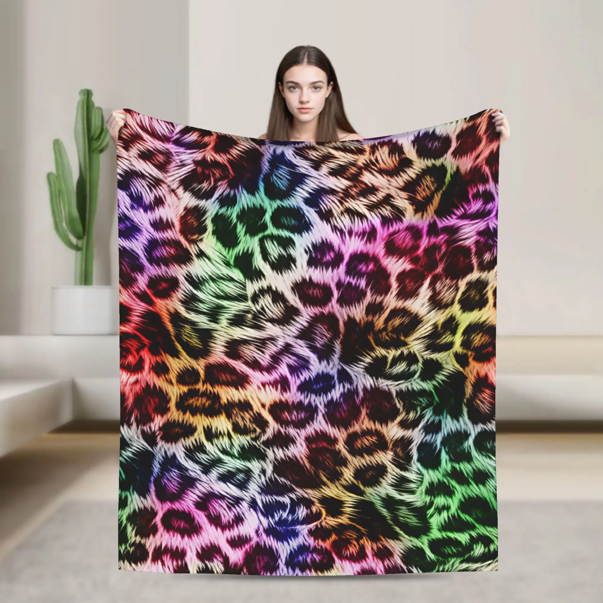 Mixed Bohemian Rainbow Leopard Blanket Super Warm Pattern Plush Bedding Throws For Outdoor Travel Flannel Bedspread Bed Cover