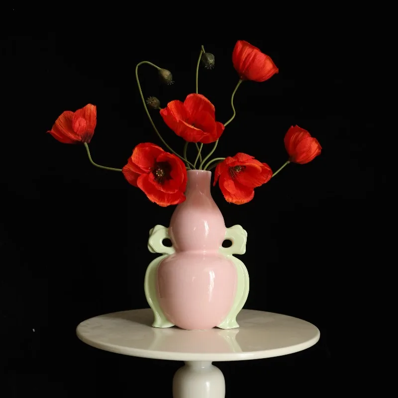 

Pink Gourd Ceramic Vase Hydroponic Vase Desktop Small Mouth Vases Flower Vessel Flower Arrangement Dried Flower Vases Crafts