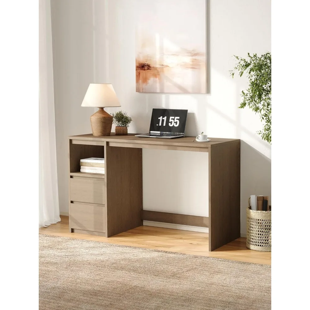 โต๊ะทำงานที่บ้านขนาด 47 นิ้วพร้อมที่เก็บของ โต๊ะทำงานไม้เนื้อแข็งพร้อมลิ้นชักและช่องเปิด โต๊ะคอมพิวเตอร์ผู้บริหารสมัยใหม่