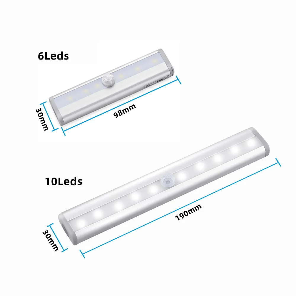 LED PIR Motion Sensor Lamp Wireless Under Cabinet Light 6/10Leds for Bedroom Bedside kitchen Potable Infrared Wall Bar Lights