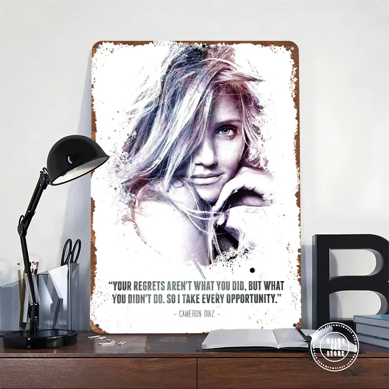 Cameron Diaz and Her Quote. Tin Poster Customized Retro Wall Art Vintage Metal Signs for Room Bedroom Decoration Garage Interior