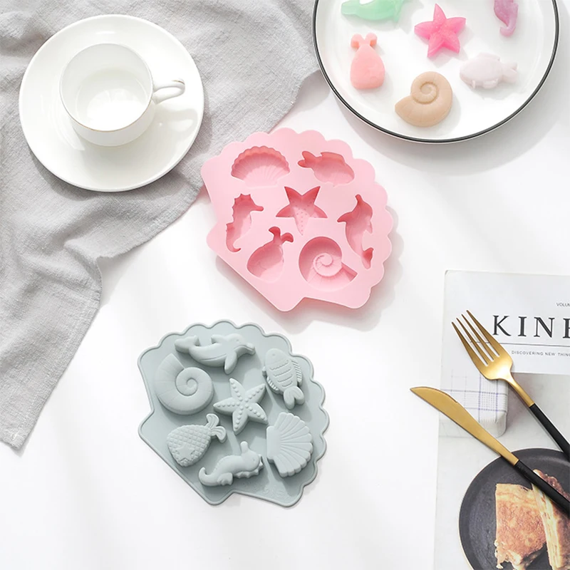 3D Marine Life Silicone Mold for Cake Chocolate Fudge Decorations - Seahorse Dolphin Seashell Shaped Baking Tools Pastry Molds