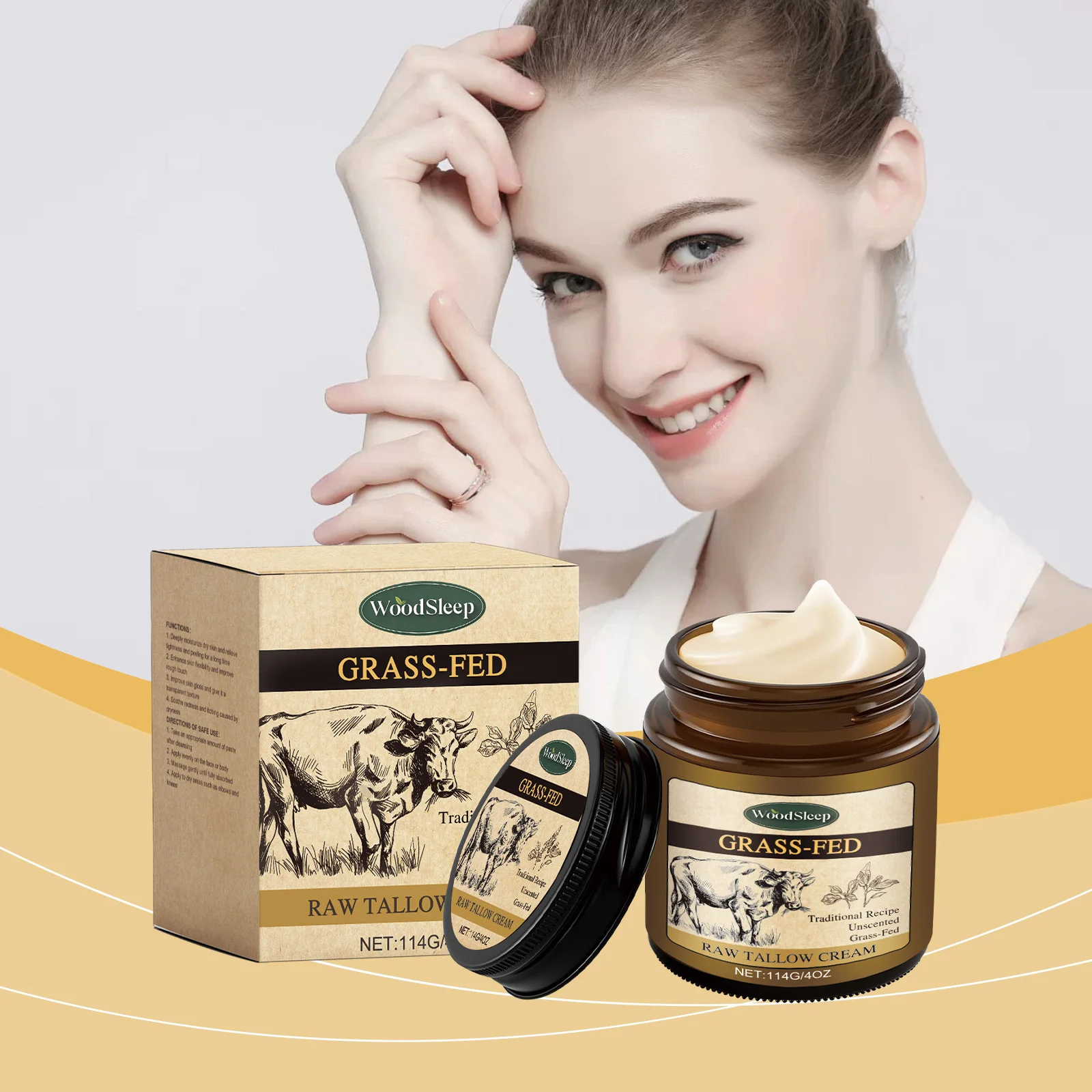 

Woodsleep Beef Tallow Face Cream Anti Crack Moisturizing Facial Rejuvenation Organic Grass-Fed Beef Tallow Balm with Raw Honey