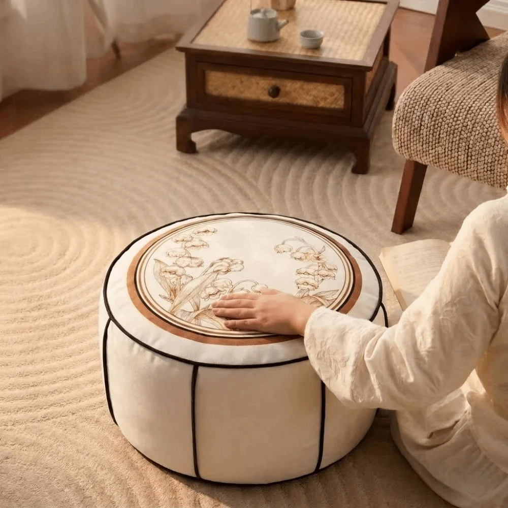 Removable Sofa Stool Cover New Chinese Style Unstuffed Clothes Storage Bag Round Large Capacity Storage Leg Bench Living Room