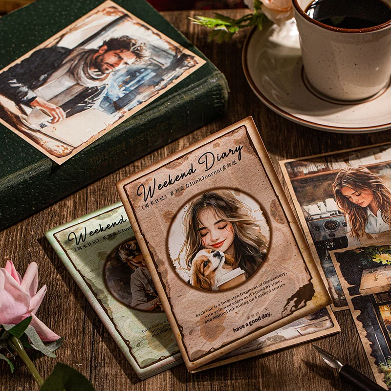 30 ชิ้น/ล็อต Memo Pads วัสดุกระดาษวันหยุดสุดสัปดาห์ไดอารี่ขยะสมุดบันทึก Scrapbooking การ์ด Retro พื้นหลังตกแต่งกระดาษ