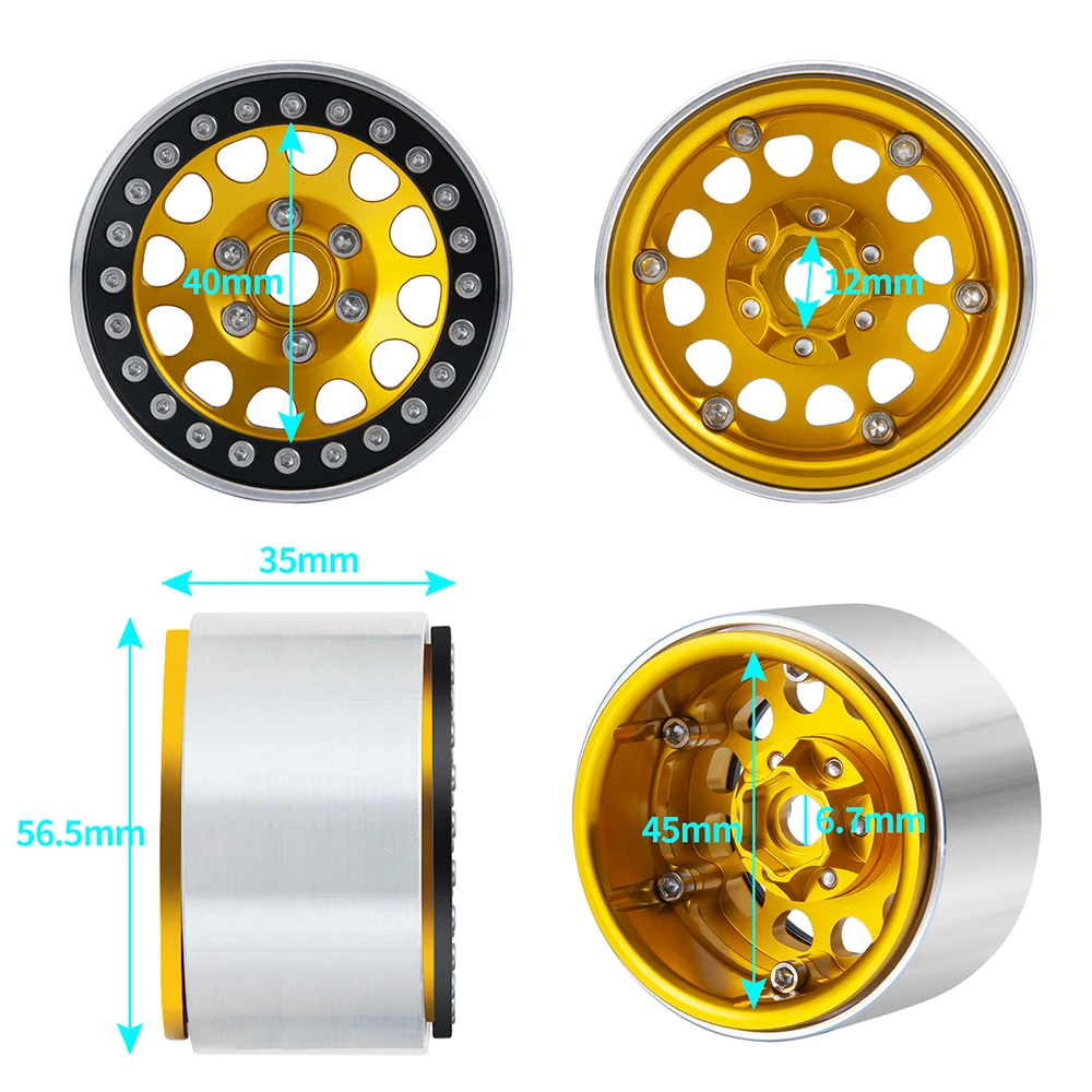 YEAHRUN Metal 1.9 Beadlock Wheel Rim Hub for 1/10  Axial SCX10 90027 90046 TRX4 D90 RC Crawler Car Spare Part