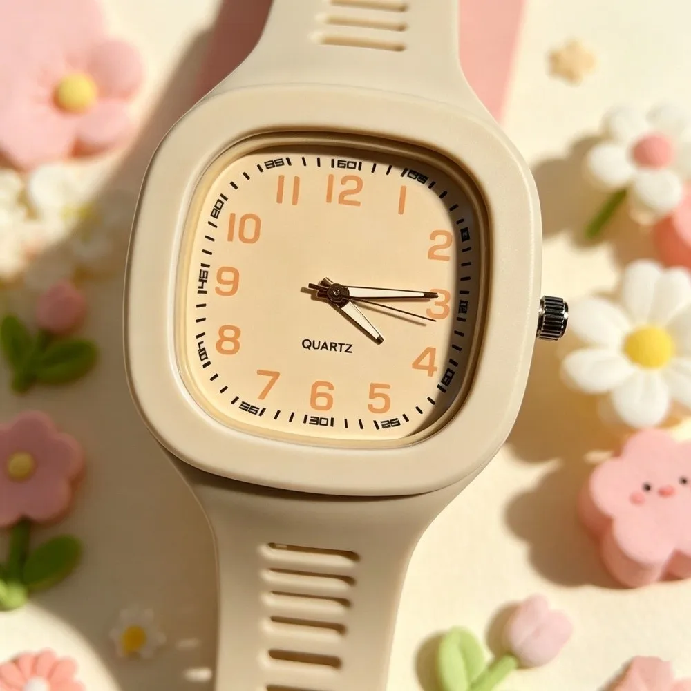Korean Style Silicone Strap Square Watch Square Casual Quartz Watch Wrist Watch Women Girls