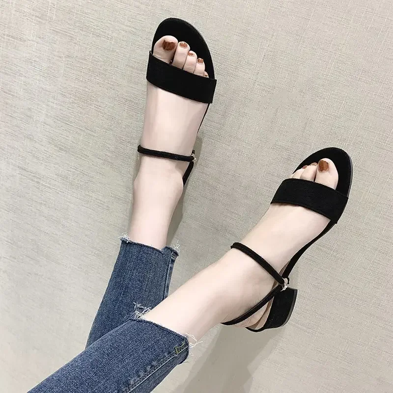 New Women Sandals Chunky Heels Slides Slippers Summer Girl Elegant Shoes Woman Plus Size 42 Female Fashion High Heeled Sandals