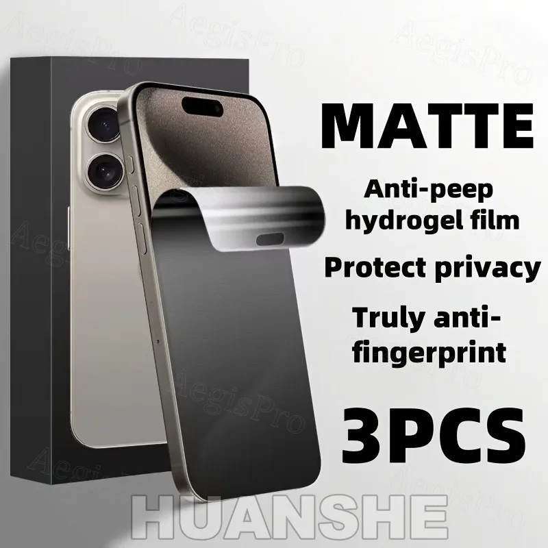 

3pcs Matte Anti-Peep Hydrogel Screen Protector for iPhone 17 Air 16 Pro Max 16 Plus 15 14 13 12 Mini Anti-Fingerprint Film
