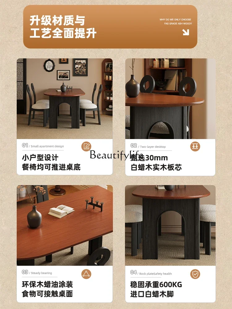 yj5 Solid Wood Peninsula Dining Table Oval Vintage Style Wall-Mounted White Ash Wood Retro Cream Style