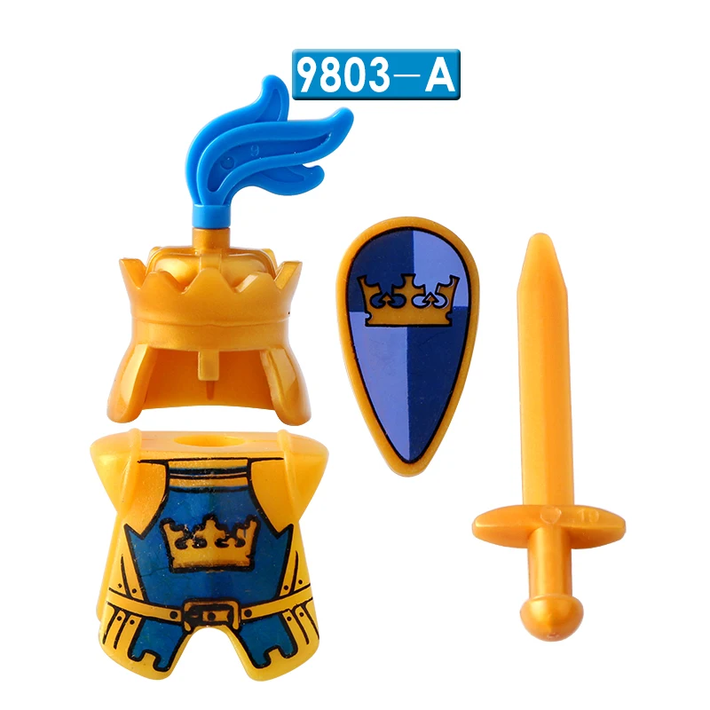 Medieval Knight Blue Crown Knight Accessories Shield Spear Armor Building Block bricks Mini Action Figure Chilldren Toy AX9803