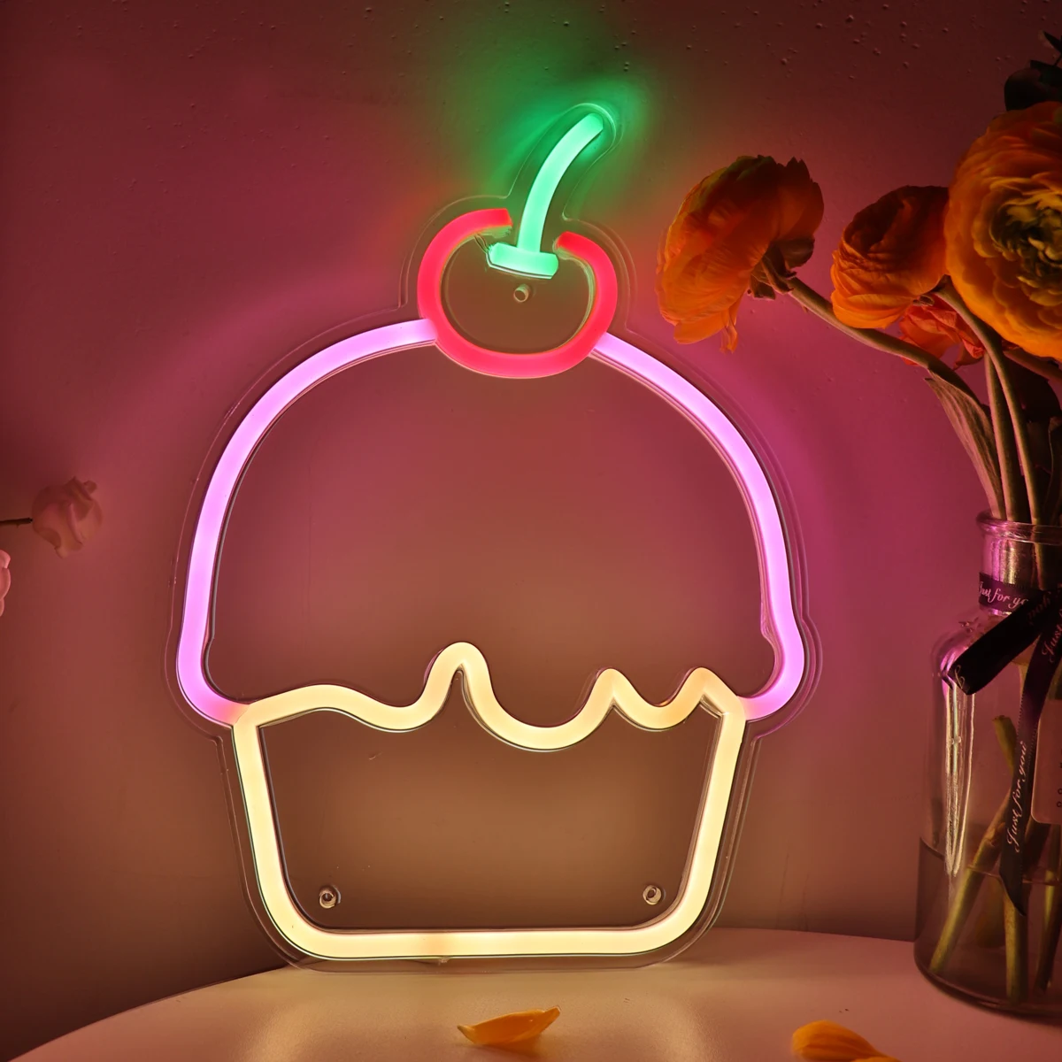 1pc Cute Cupcake LED Wall Art Neon Sign Light For Room Kitchen Party Shop Pub Club Decoration 8.7''*11.61''