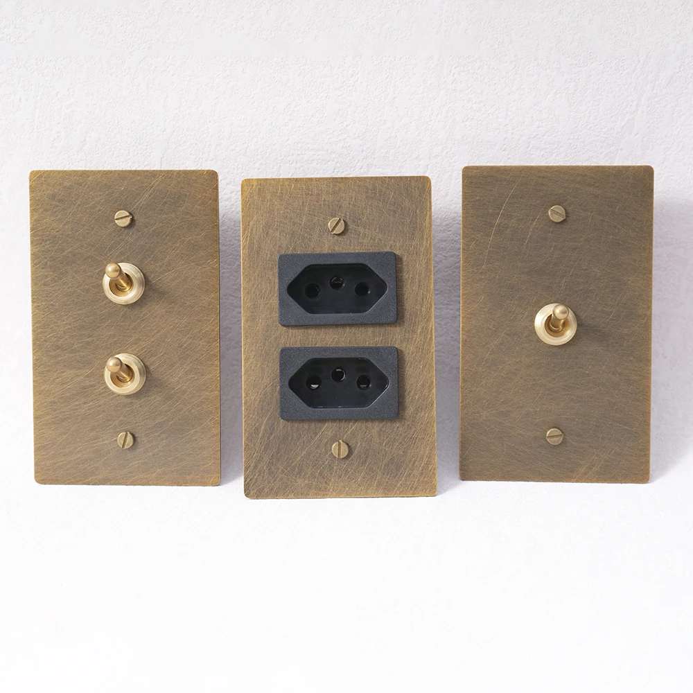 Retro Messing Panel CE 85 ~ 250 V Elektrische Schalter Brasilien Standard Doppel Steckdose 10A Steckdose für Home Bar hotel Angepasst – Detail 8