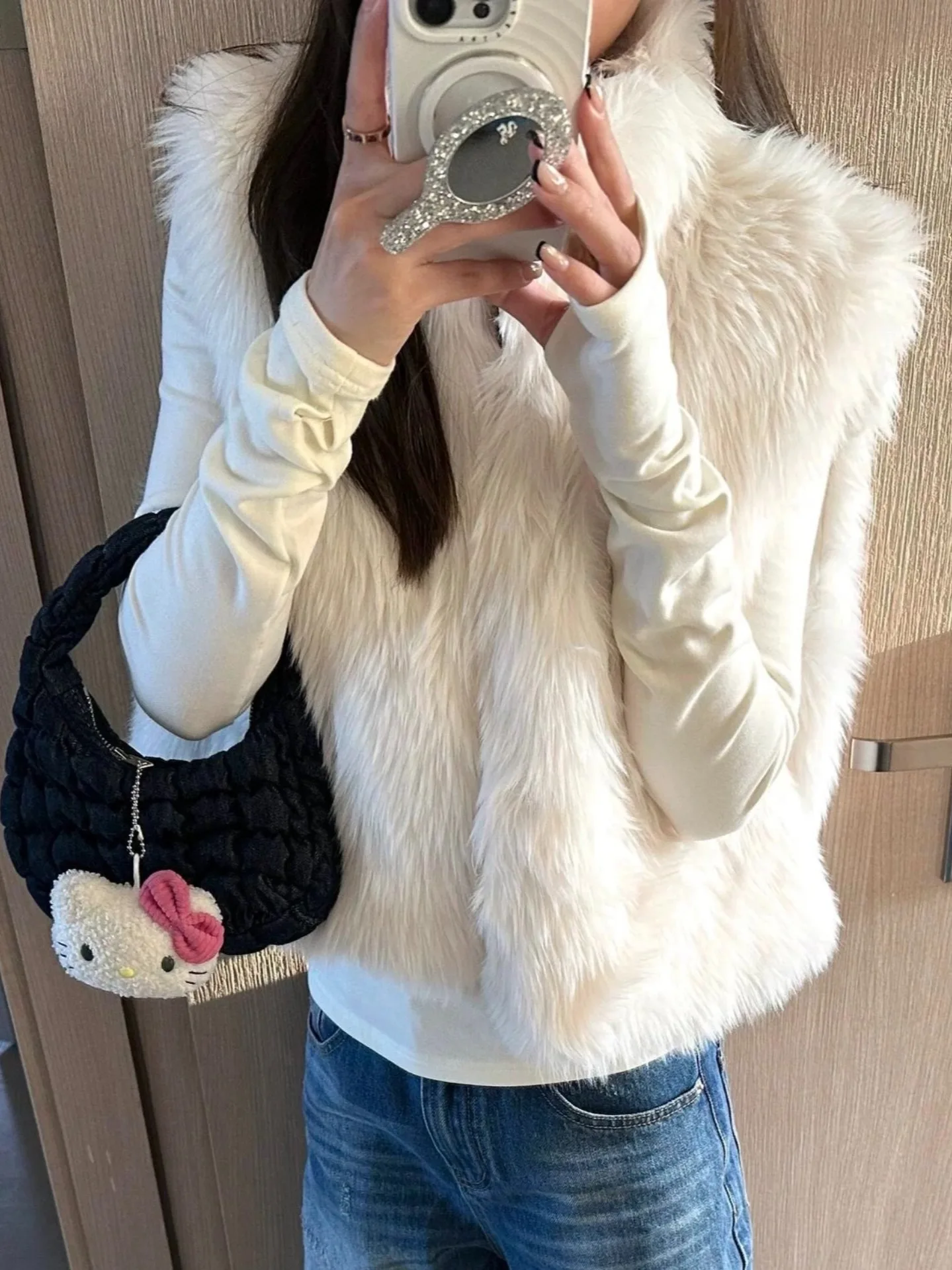 

Eco-Friendly ort Stand Collar Fur Vest Women's Faionable Versatile Warm High-End Feeling Jaet Outerwear Top