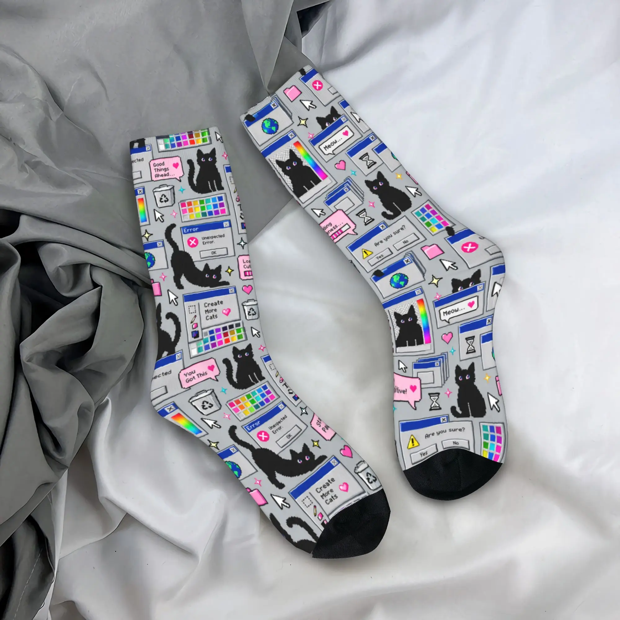 Cyber ​​retro computer system malfunction pop up window printed Socks Autumn  Stockings Gothic Men High Quality Socks