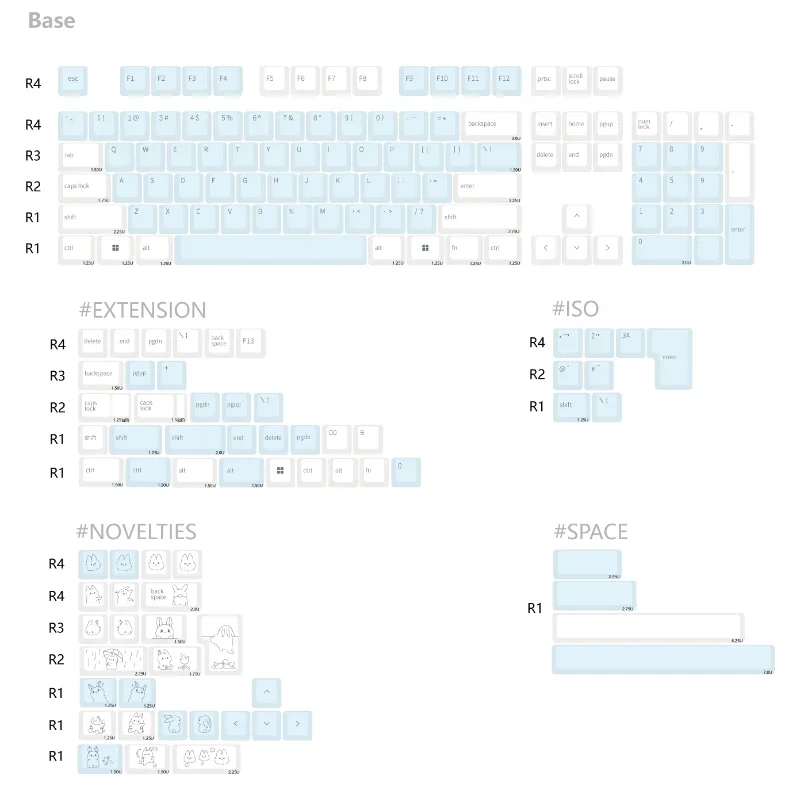 Cute Rabbit Keycaps Set 173key PBT Sublimation Kawaii blue Cherry Profile for Mechanical Keyboard Custom keyboard caps MX Switch