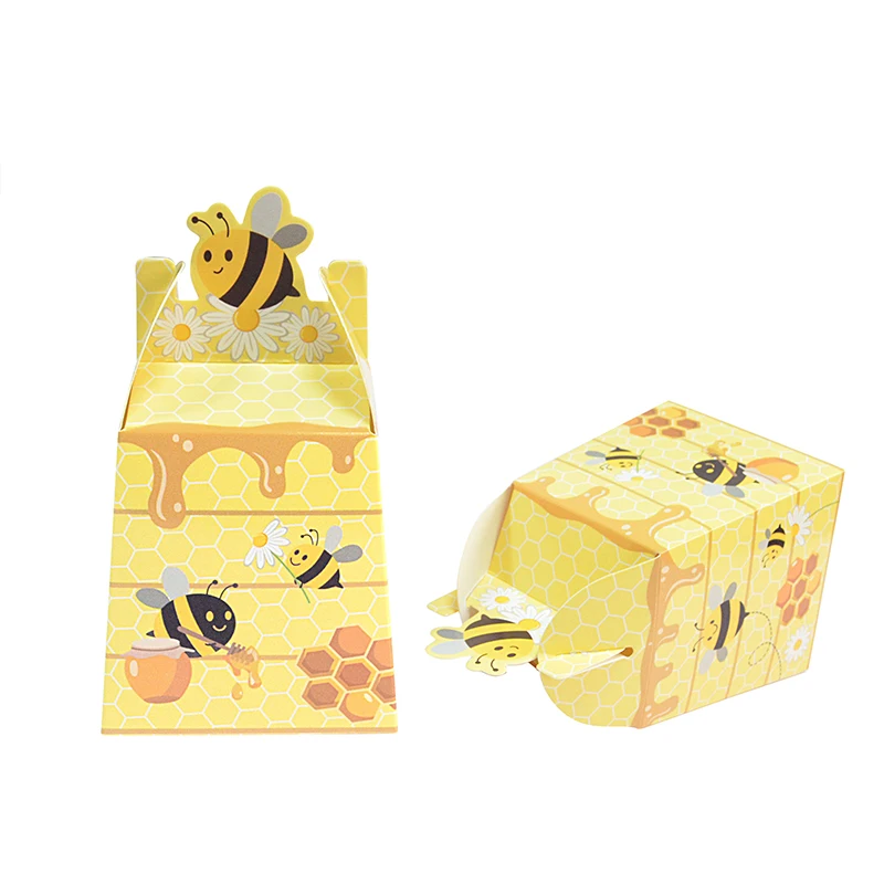 10/20 stücke Bee Papier Candy Boxen Geschenke Box Mit Bändern Für Kind Biene Geburtstag Geschenk Verpackung Box Baby Dusche hochzeit Party Liefert – Detail 5