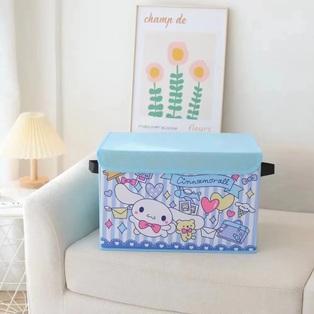 

Kuromi Portable Cartoon Large Storage Box Sanrio Foldable Bedroom Dormitory Debris Dust-Proof with Lid Kawaii Anime Storage Box