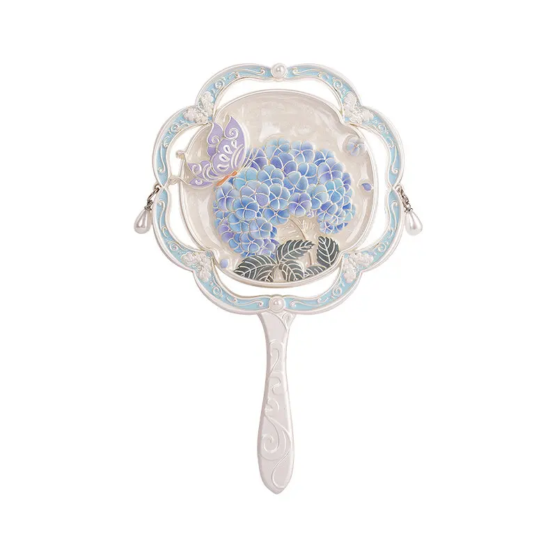 Flower cluster handle mirror chinese style cute portable handheld makeup mirror gift for girls