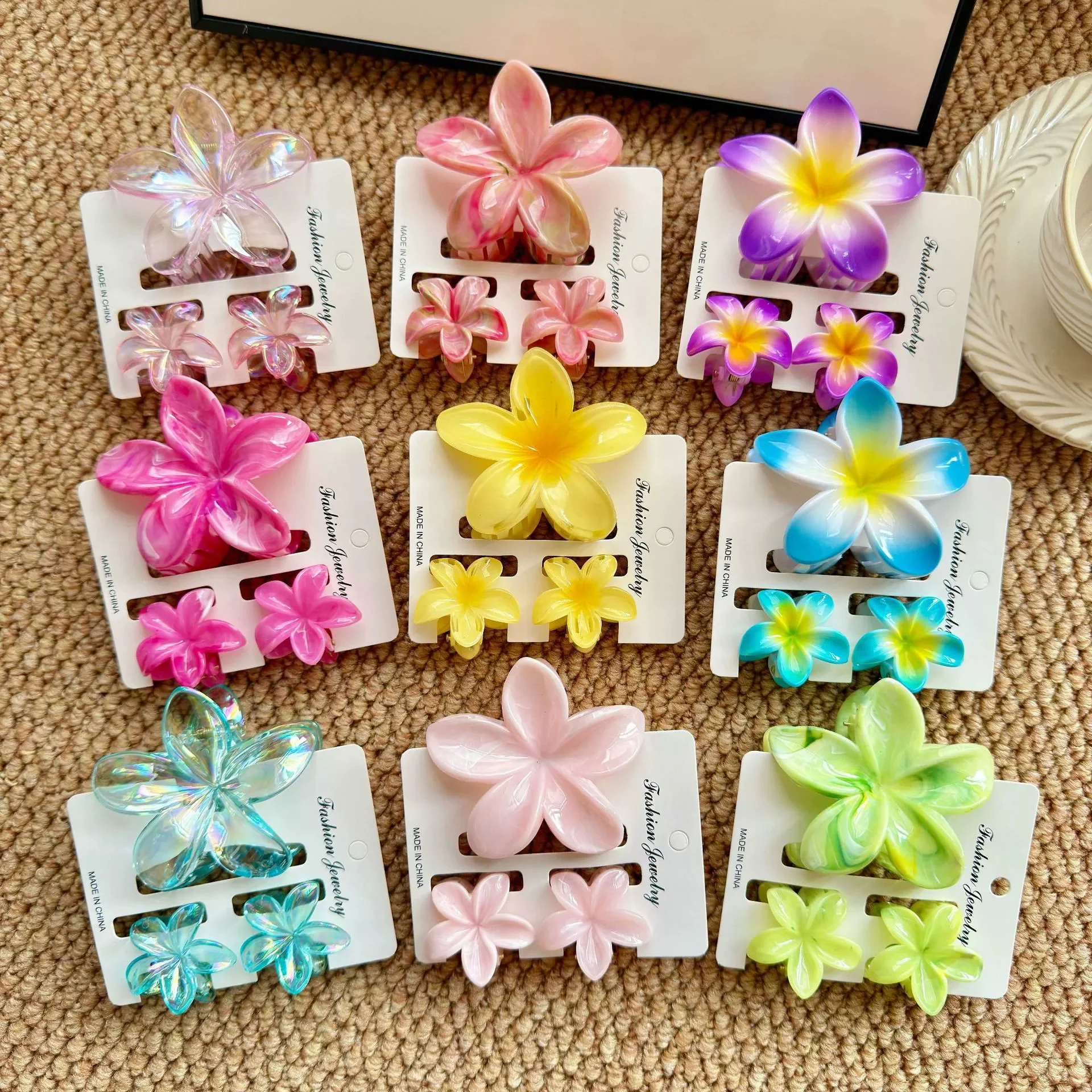 

3Pcs/Set Sweet Flower Colroful Gradient Hair Claws Ponytail Cip Clamp Barrettes Hairpins For Women Girl Beach Hair Accessories