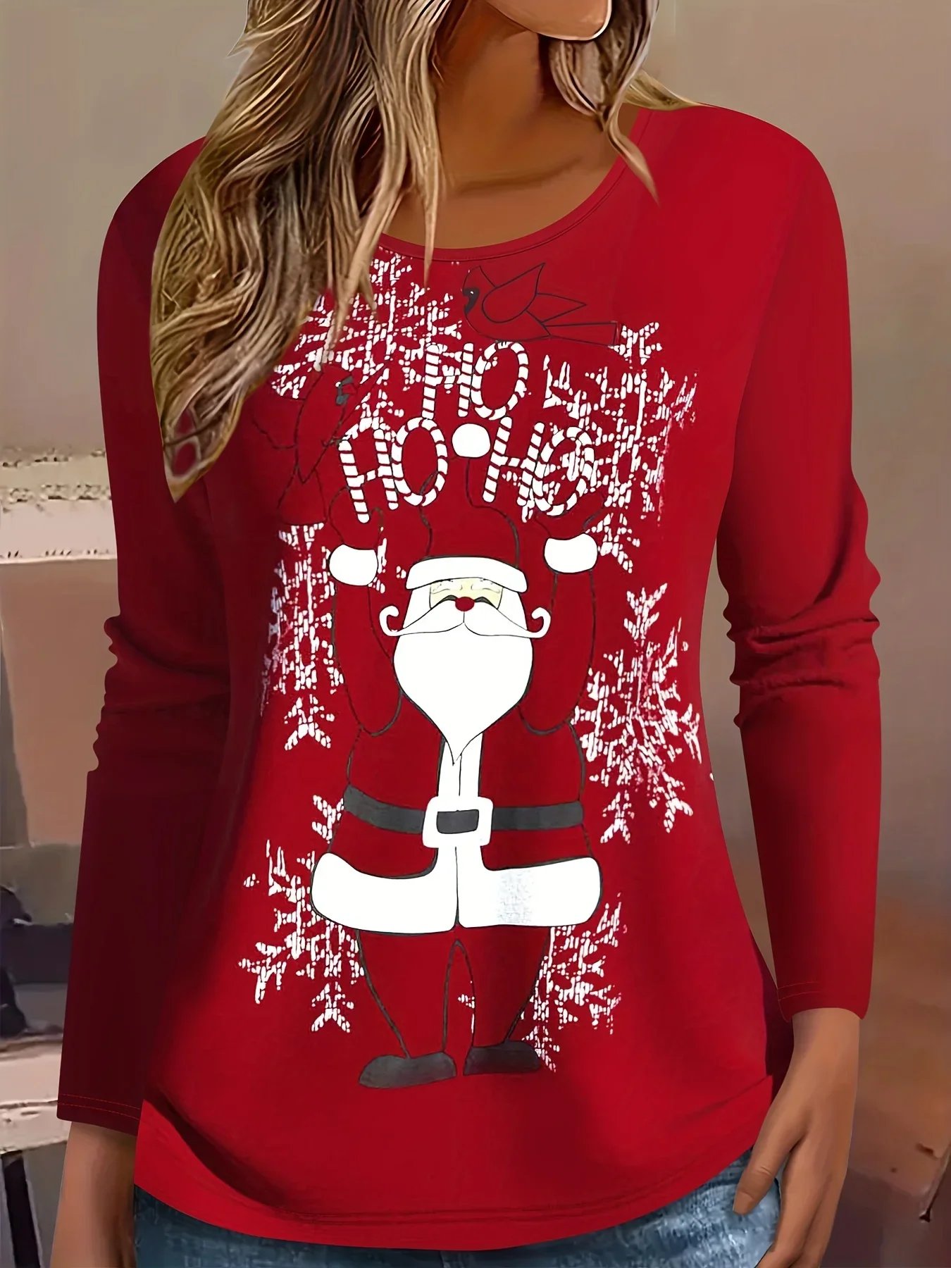 

Red Christmas Theme 3D Print Women's T-Shirt Casual O-neck Long Sleeve T-Shirt For Autumn Winter Women's Clothing Pullover Tees