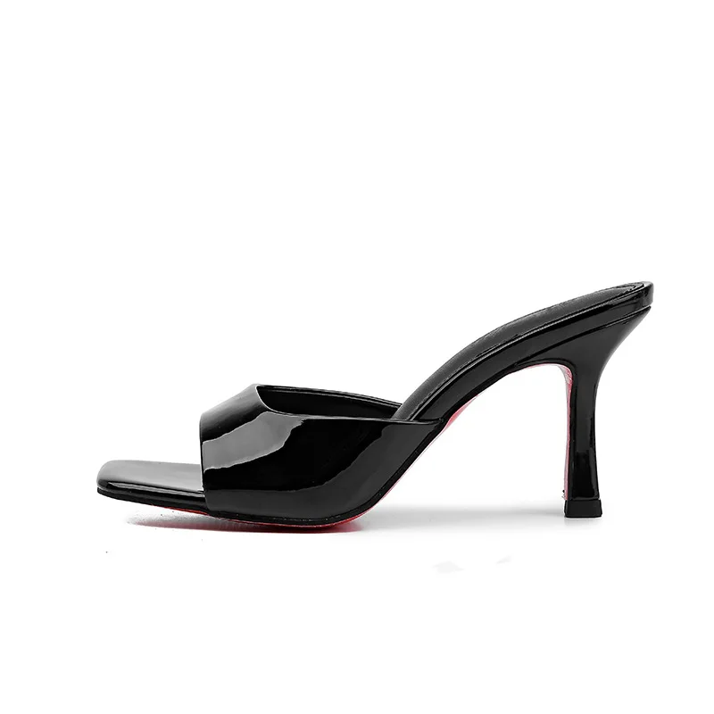 Women's Summer New Sexy Square Toe Designer Leather High Heels Outdoor Banquet Party Comfortable Slip-On Ladies Sandals Zapatos