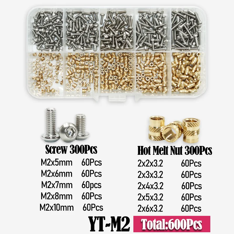 Innen sechs kant schraube 2,5 Edelstahl Messing Einsatz mutter Set m2, 5 m3 m4 Gewinde gerändelte Einbettung einspritz muttern für den 3D-Druck – Detail 8