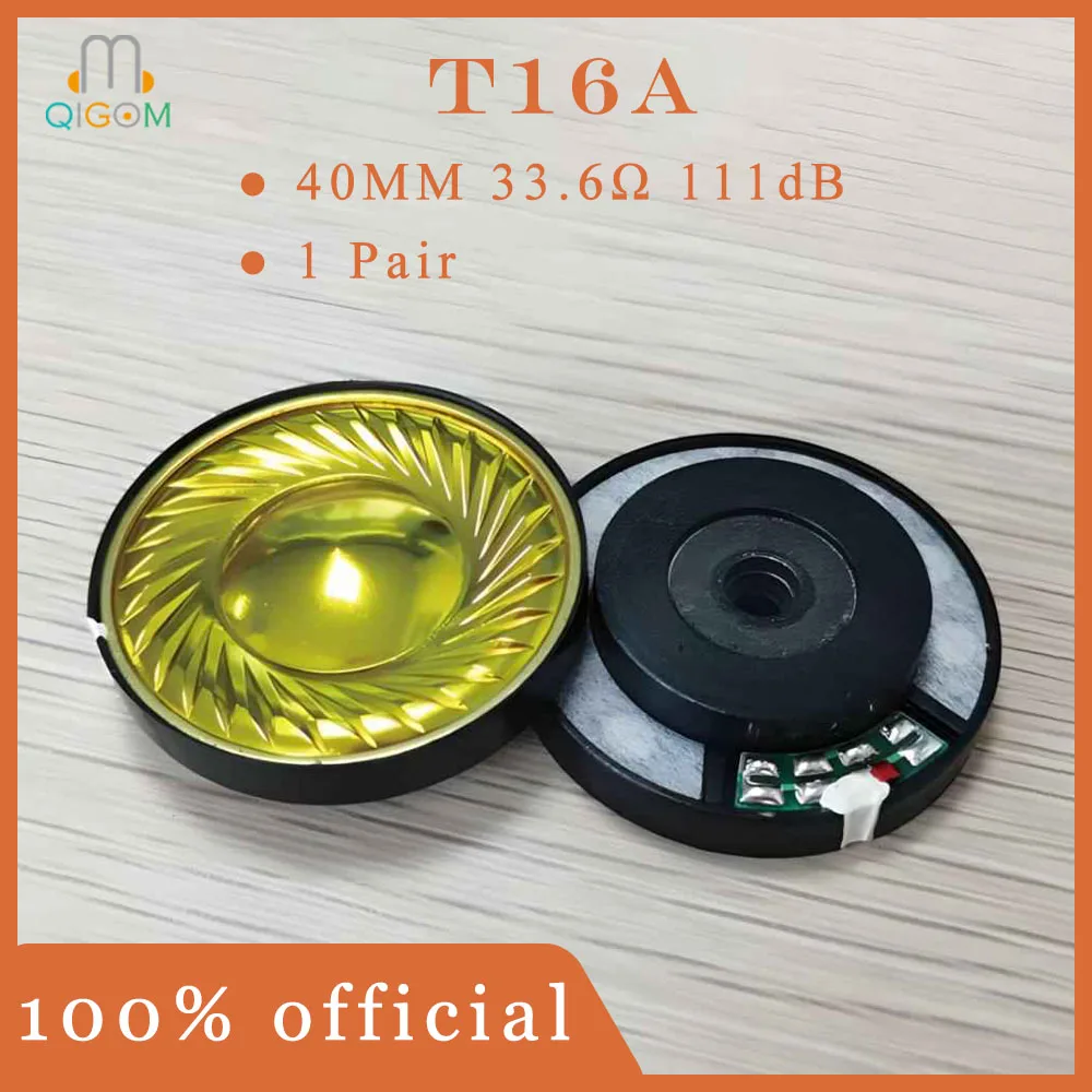 

QIGOM Headphone Speaker Luxury Gold T16A 1 Pair, 40MM 33.6Ω 111dB, Low-Frequency Headphone Speaker for Monitoring Headphone