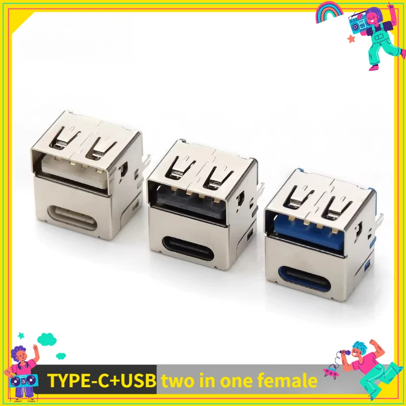 

5PCS TYPE-C+USB Two in One Female Charging Bank Charger USB2.0 Fast Charging Flash Charging Socket Connector
