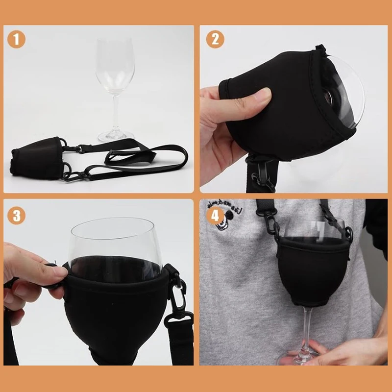 4Pcs/set Neoprene Lanyard Goblet Sleeve Champagne Glass Cover Wine Cup Holder Protective Bag Adjustable Neck Strap