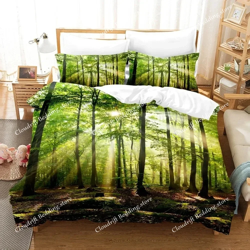 3D Landscape Duvet Cover King Full Size Summer Palm Trees Beach Sea Waves Ocean Theme for Kids Girl Boys Polyester Bedding Set