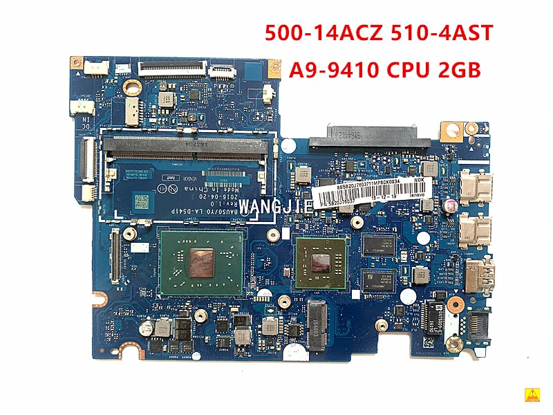 For Lenovo ideaPad Yoga 500-14ACZ 510-4AST BAUS0/Y0 LA-D541P Motherboard With A9-9410 CPU 2GB ON-Board 5B20J76037 Mainboard