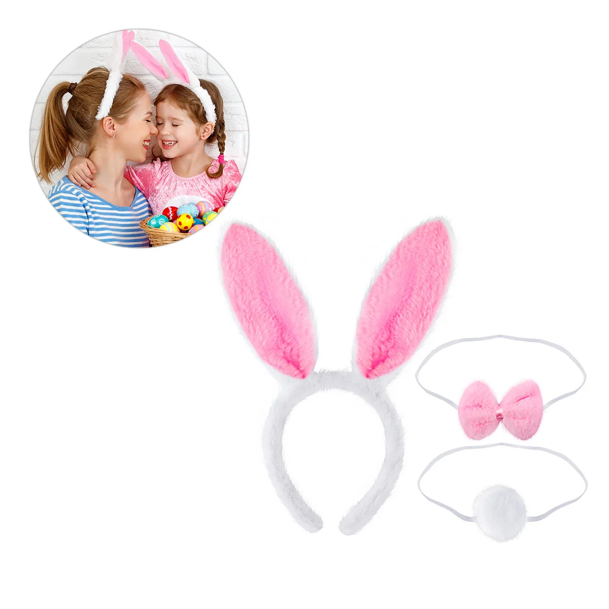 2 Set Costume Accessories Kit Rabbit Tail Band Girl Bow Tie Hair Hoop Ears Hairband