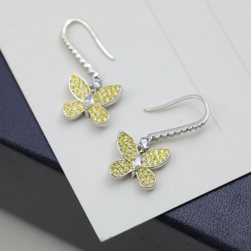 S925 Sterling Silver Sparkle Butterfly Earrings Light Luxury Sweet Romantic Variety Of Color Choices