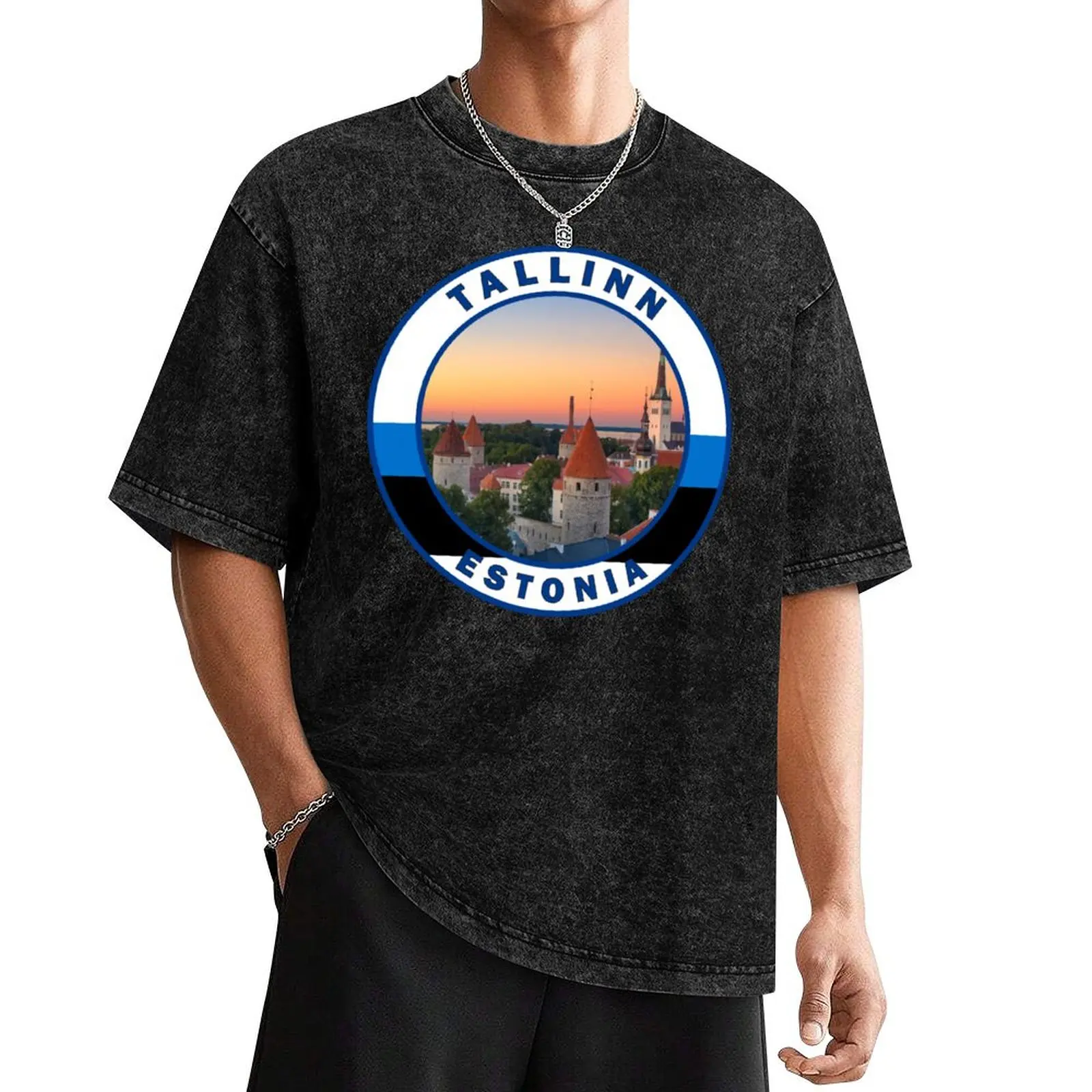 

Tallinn Estonia Retro Badge T-Shirt customs summer shirt big and tall t shirts for men