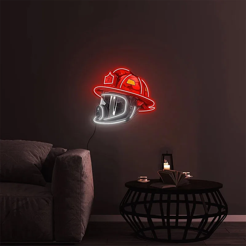 2D Firefighter Helmet USB Plug In Fire Hat Neon Light 5V LED Firefighter Tool Decorative Light Fixture Mood Light Home Decor