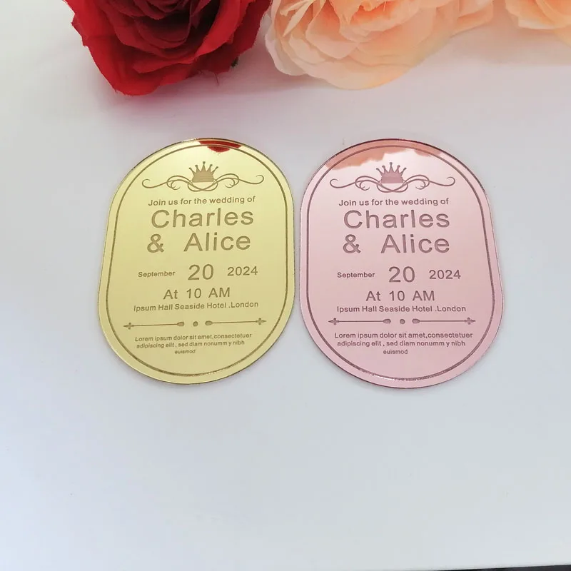 

Personalized Gold/ Silver/ Rose Gold Mirror Acrylic Wedding Invitation, Custom Design Invites with Envelope, Noble and Elegant
