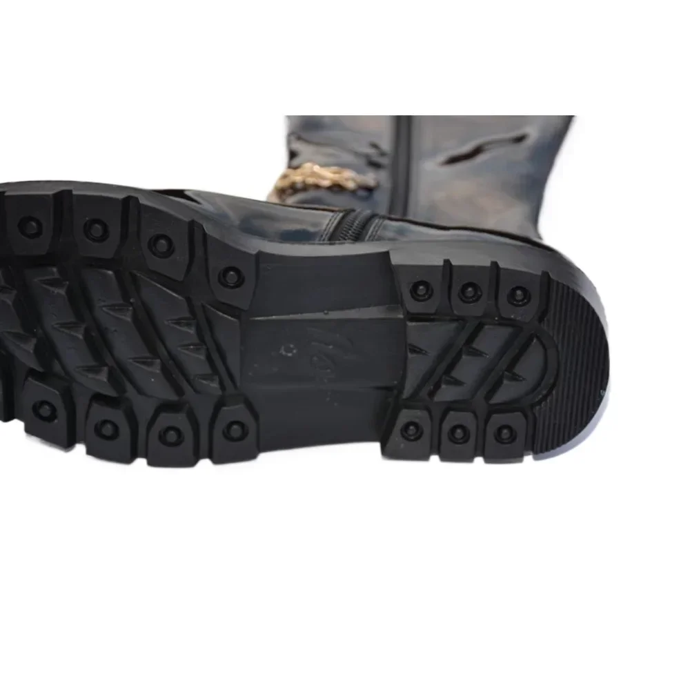 الرجال براءات الاختراع والجلود المرحلة أداء برشام الإفراط في الركبة الأحذية مشبك سميكة وحيد الغربية أحذية طويلة فستان حفلة زمم عدم الانزلاق