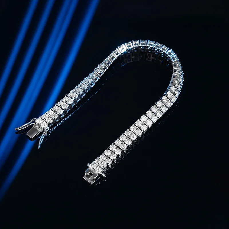 

Viora Jewelry Luxury Solid Platinum PT950 Women's 0.1 karat Moissanite Diamond Double Rows Bracelet Full Diamond Bracelet