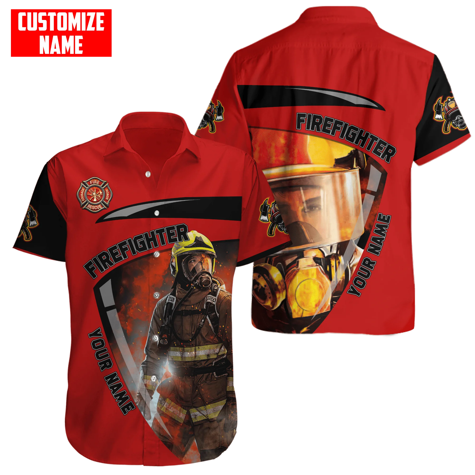 Hawaiian beach summer Short sleeve shirt Customize Name Brave Firefighter 3D Printed Mens Shirt Casual Harajuku Tee shirts DXC01