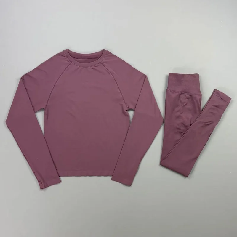 2-teiliges Sport-Set für Damen: Atmungsaktives, elastisches Langarm-Oberteil und nahtlose Po-Lifting-Leggings – Ideal für Gym, Laufen und Fitness – Detail 11